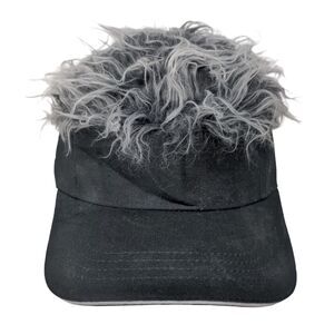 FlairHair Strapback Hat Black One Size Adjustable Faux Fur Wig Hair Blank
